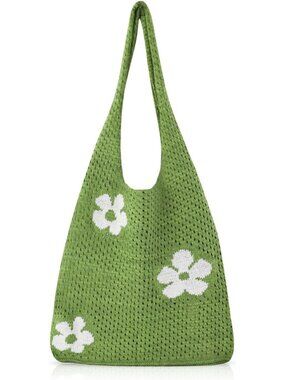 Women's Green Bohemian Stylish Woven Mesh Beach Bag Summer Vacation Boho Holiday